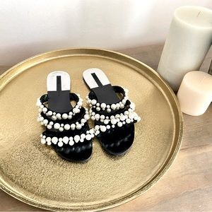 Zara Flat Slip on Sandal Pearl Embellished